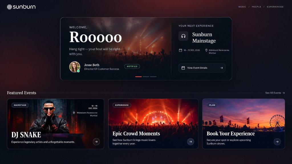 Sunburn event Lobbi with a guest welcome and featured event experiences