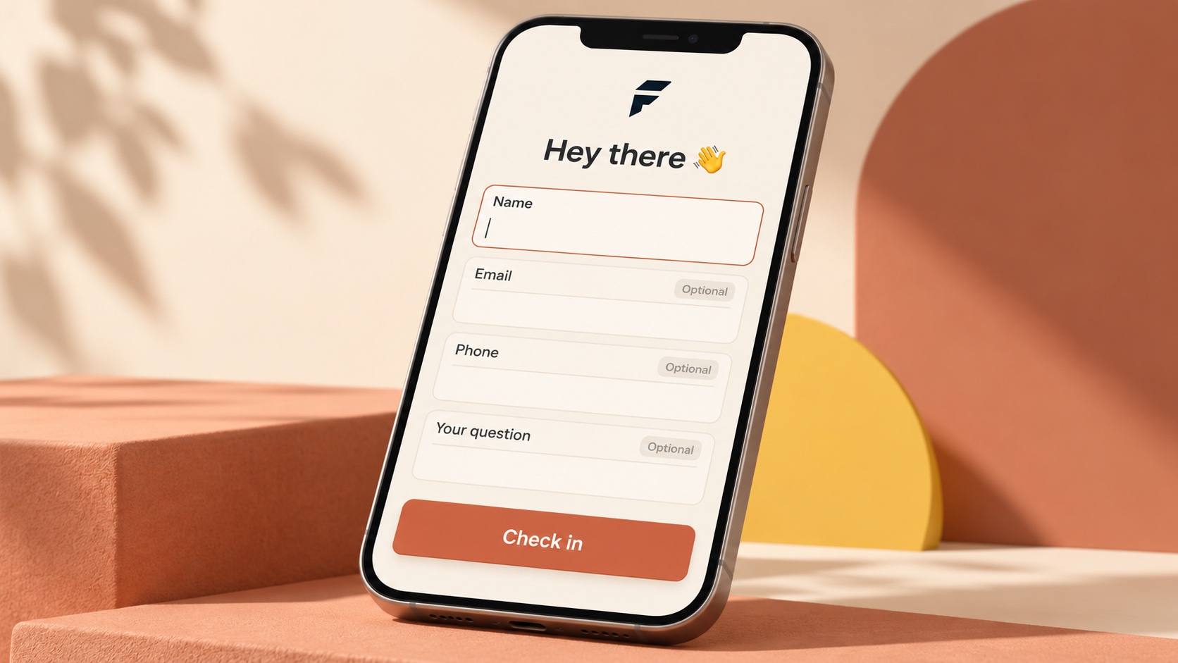 An optional Lobbi check-in form with name, email, phone, and custom question fields
